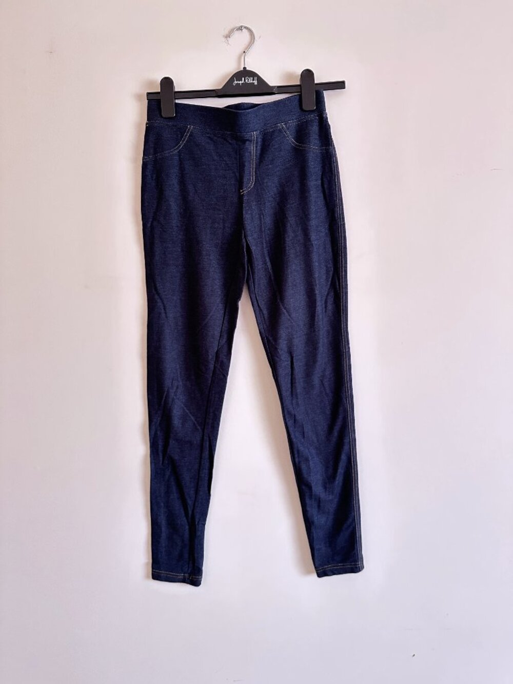 Pull-On Navy Cotton-Blend Jeggings